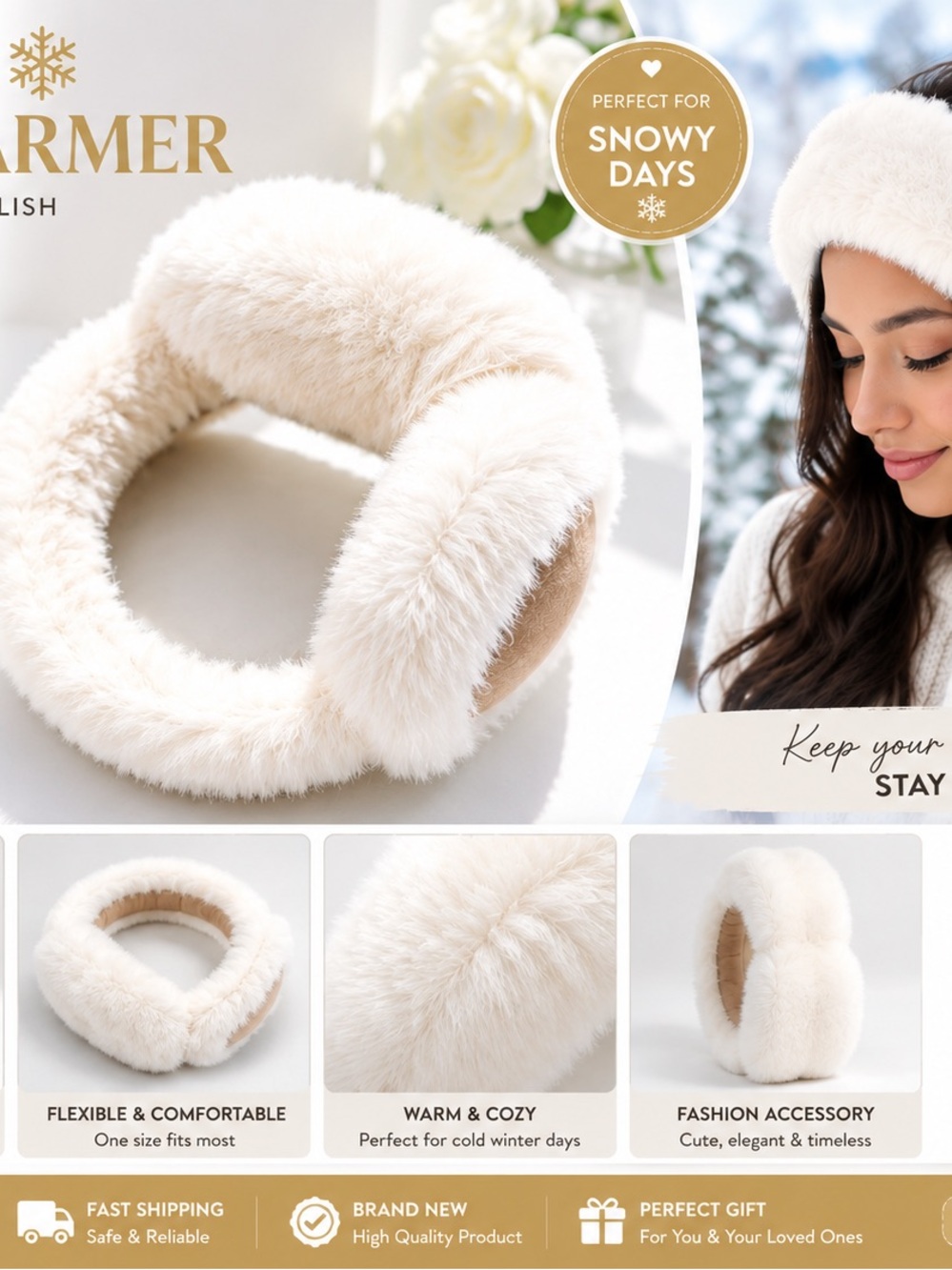 Cozy Cream Faux Fur Ear Warmers Headband